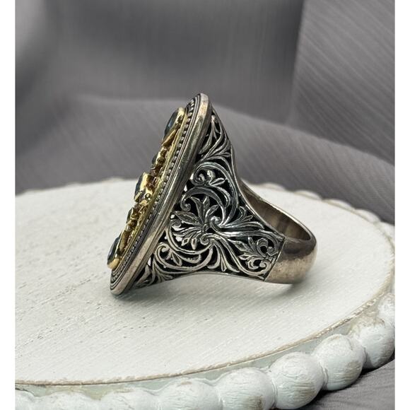 Konstantino Sterling Silver & 18k Yellow Gold Topaz Cocktail Ring SZ 7.5 /22.77g - Picture 3 of 8